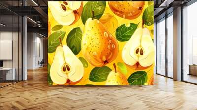 light background with yellow pears in close-up. Wall mural