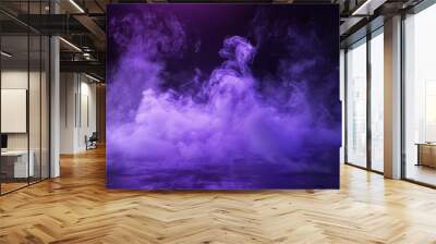 Ground purple fog background, 3d rendering. Smoke cloud scene neon light. Spooky dark magic haze. Panoramic view of the abstract fog. Wall mural