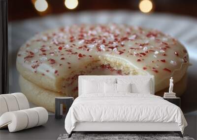 Delicious peppermint cookie with festive frosting, perfect for holiday celebrations and sweet indulgence. Wall mural