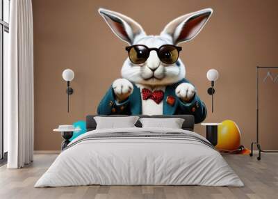 Modern bunny in glasses and jacket Wall mural