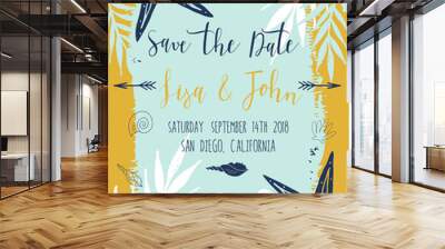 wedding card template with summer elements. Wall mural