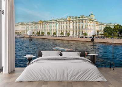 Amazing view of the Neva river canal in the city center with tourist excursion boats, postcard view. 
 Saint Petersburg, Russia - 10 July 2024 Wall mural