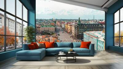 Panoramic view of the city and the beautiful roofs on Nevsky prospect on a sunny day from The colonnade of St. Isaac's Cathedral. Saint Petersburg, Russia - 13 Aug 2024 Wall mural