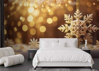 snowflakes of different sizes bokeh background with space for text, christmas and new year advertising concept Wall mural