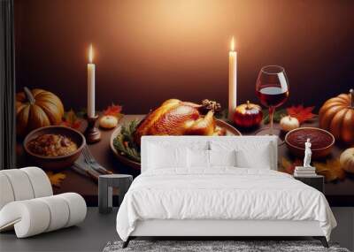 turkey roasted on the table for thanksgiving or christmas Wall mural