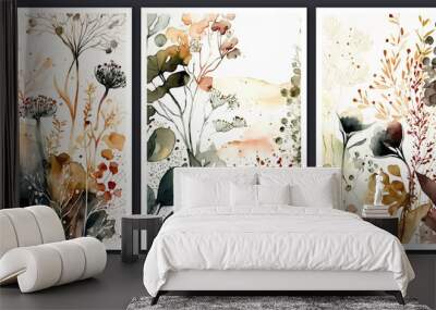 Watercolor floral backgrounds set. Modern loose watercolor. Generative AI. Wall mural