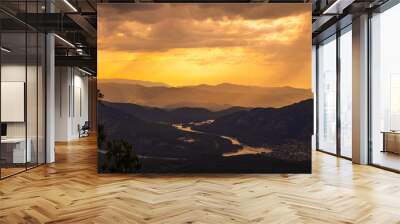  Beautiful landscape - mountain river in sunset in Altai Wall mural