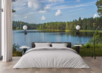 Panoramic view of beautiful forest lake in Russia. Wall mural