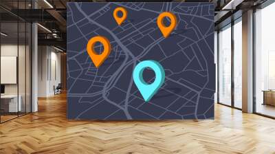 City map with navigation icons. Wall mural