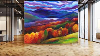 Surreal art autumn mountain forest landscape Wall mural