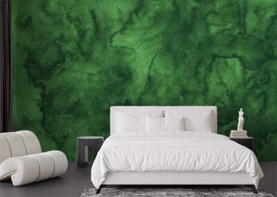 Watercolor deep green background texture. Aquarelle abstract bottle green backdrop.  Wall mural