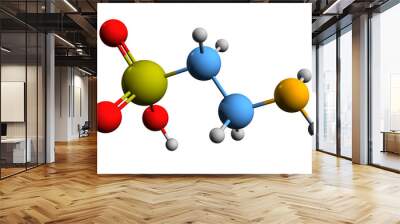 3D image of taurine skeletal formula - molecular chemical structure of 2-aminoethanesulfonic acid isolated on white background Wall mural