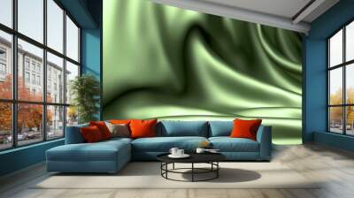 Shining Satin Sheet - Olive Green Silk Folded Background - 3D Image of Brilliant Silken Texture Backdrop Wall mural