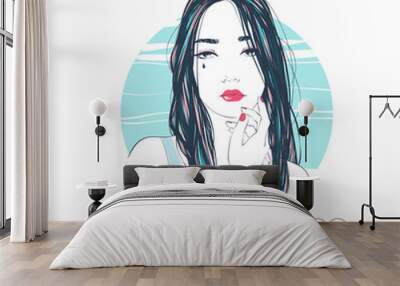 Zodiac: Illustration of Aquarius zodiac sign as a beautiful girl. Vector zodiac illustration. Comic style fashion illustration. Wall mural