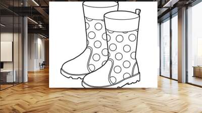 Coloring book, cartoon shoe collection. Rubber boots Wall mural