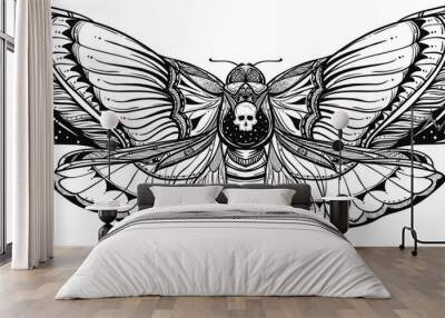 black and white deadhead butterfly doodle illustration Wall mural