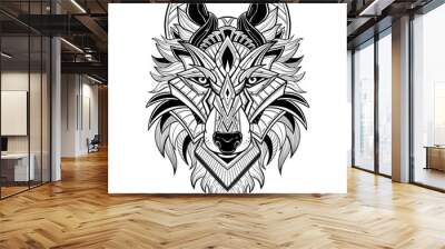 wolf illustration geometric tattoo style and tshirt design Wall mural