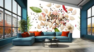 Isolated herbs and spices on white Wall mural