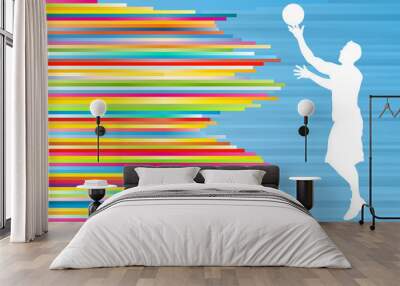 Basketball player white silhouette vector illustration on colorf Wall mural