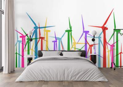 colorful wind electricity generators and windmills detailed ecol Wall mural