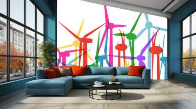 colorful wind electricity generators and windmills detailed ecol Wall mural