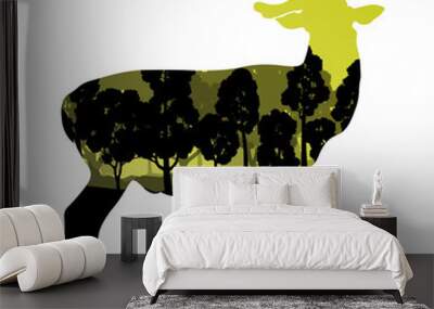 Deer wild animal silhouette in nature forest landscape abstract Wall mural