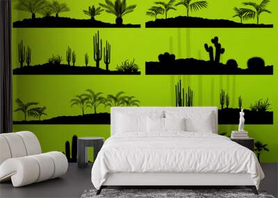 desert cactus plant and exotic palm trees detailed landscape bac Wall mural