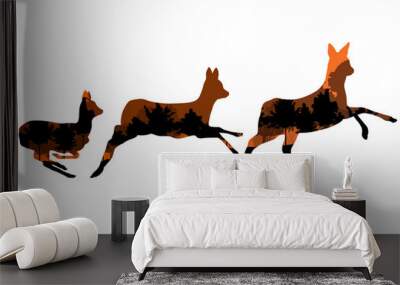 Doe venison deer animal silhouettes in wild nature forest landsc Wall mural