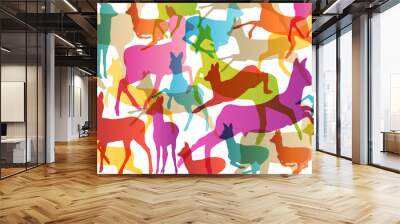 Doe venison deer silhouettes in abstract animal background illus Wall mural