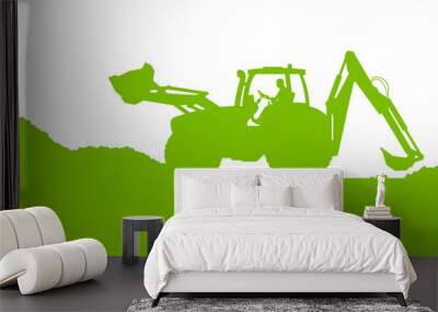 Excavator loader digging at industrial construction site vector Wall mural