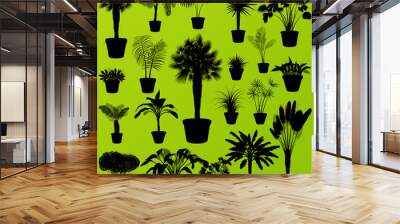 exotic jungle bushes grass, reed, palm tree wild plants set vect Wall mural