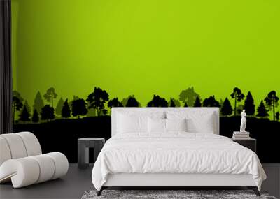 Forest trees silhouettes landscape ecology illustration backgrou Wall mural