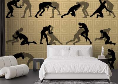 greek roman wrestling active men sport silhouettes vector abstra Wall mural