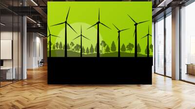 Green wind electricity generators grass ecology concept illustra Wall mural