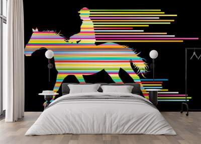 Horse riding equestrian sport with horse and rider vector backgr Wall mural