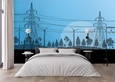 Power high voltage electricity tower line in countryside forest Wall mural