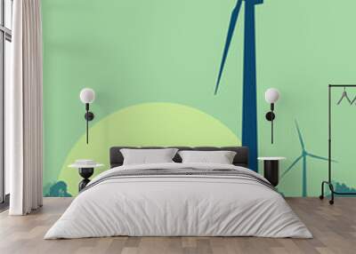 Wind turbines high voltage green energy generator alternative power farm landscape background vector Wall mural