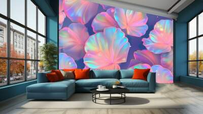 Abstract beautiful neon fantasy flowers pattern Wall mural