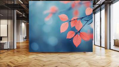 Background with place for text and a beautiful autumn twig with leaves Wall mural