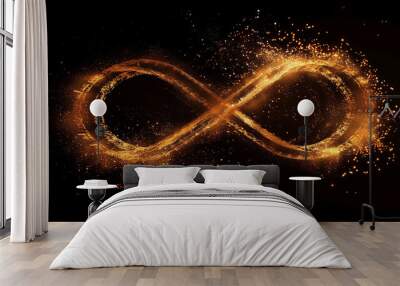 Beautiful fiery sparkling flame infinity symbol with sparks on a black background Wall mural