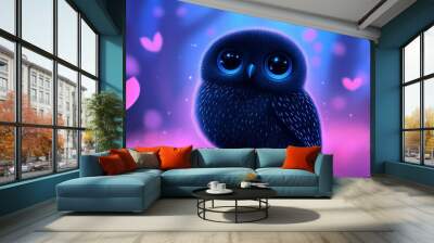 Cute little black owl Wall mural