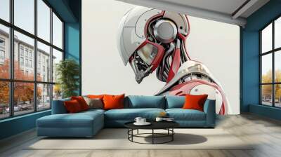 Modern robot in helmet, profile portrait on white background Wall mural