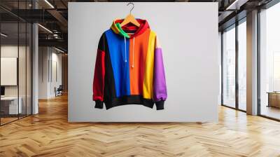 Multi-colored stylish hoodie on a hanger on a white background Wall mural