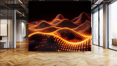 Orange abstract 3D waves, beautiful glowing wavy background Wall mural