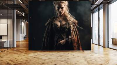  Fantasy woman queen,Warrior princess girl stands on background of black smoke, burning fire flame of war, generative AI tools  Wall mural