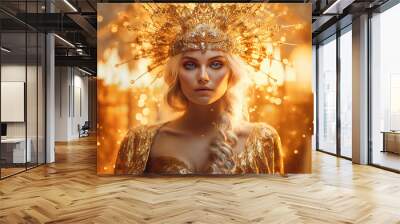  goddess in a gold dress in the image of the burning sun of the universe, flame, generative AI tools  Wall mural