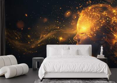 beautiful woman and moon esoteric golden Boho astronomy astrology lunar magic background. Wall mural