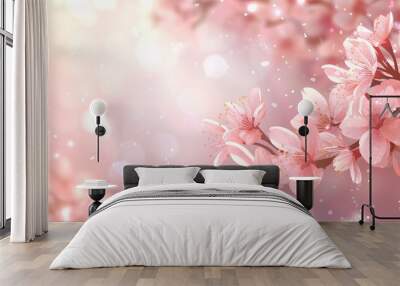 Pink cherry blossoms with abstract lights background Wall mural