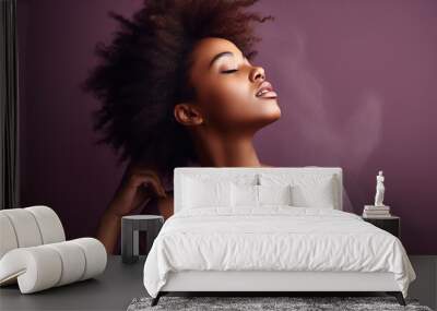 Studio portrait of a relaxed black girl isolated on light purple background, generative ai tools  Wall mural