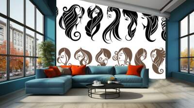 Beautiful girls with long hair. Vector illustration of a different hair types Wall mural